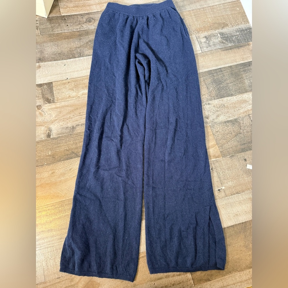 Eaves‎ Wool Cashmere Knit Pants | Navy Blue | XS | Wide Leg Cozy Luxe